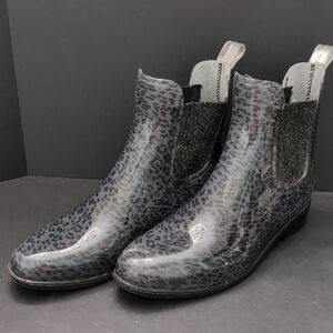 Skechers Women's Gray/Black All Over Glitter Puddler Rain Boots,Size 10.